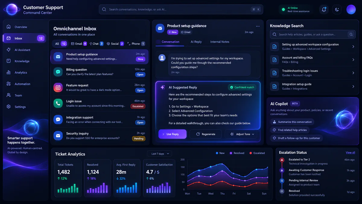 AI support and workflow automation command centre concept