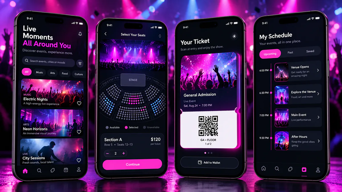Event Discovery & Ticketing App concept interface