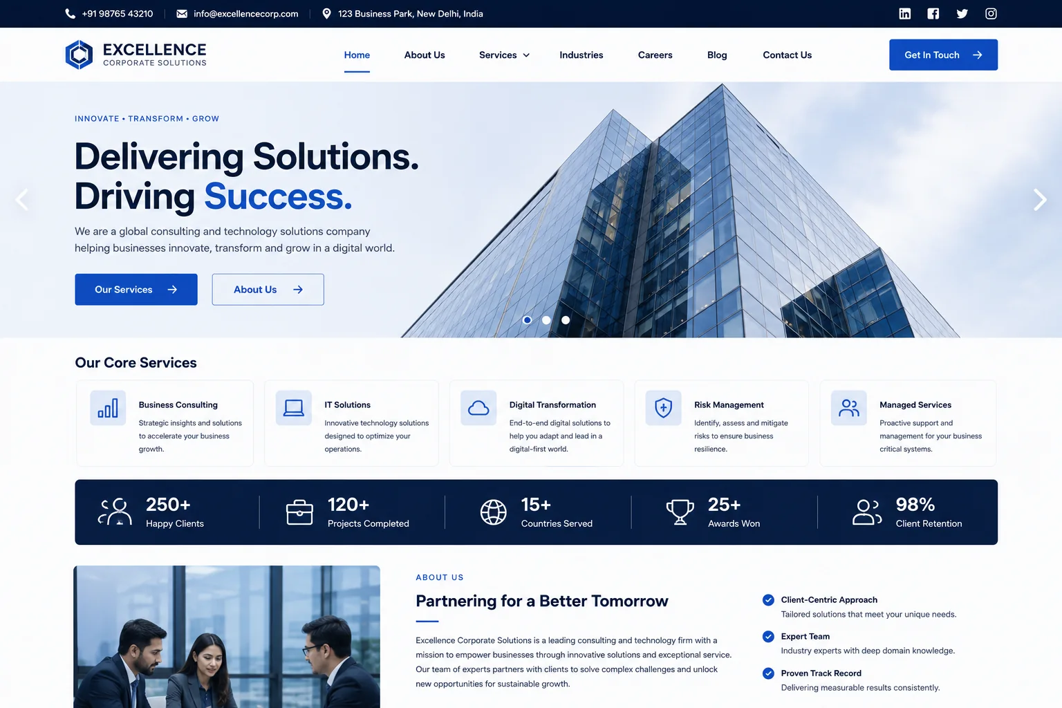 Premium corporate website interface