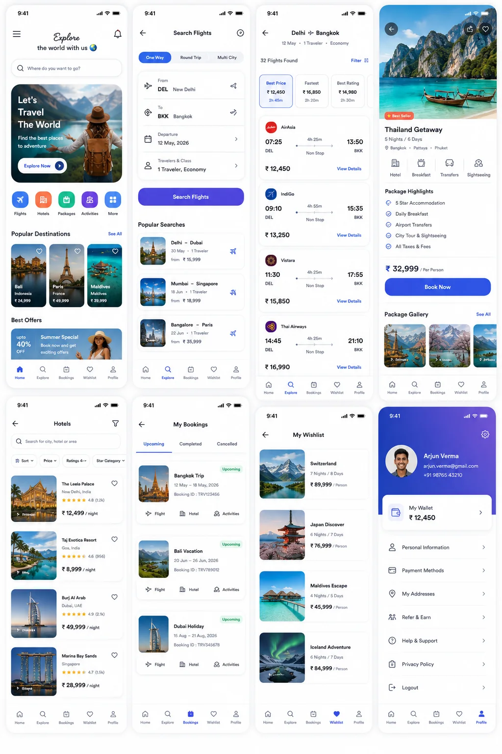 Travel booking mobile application interface